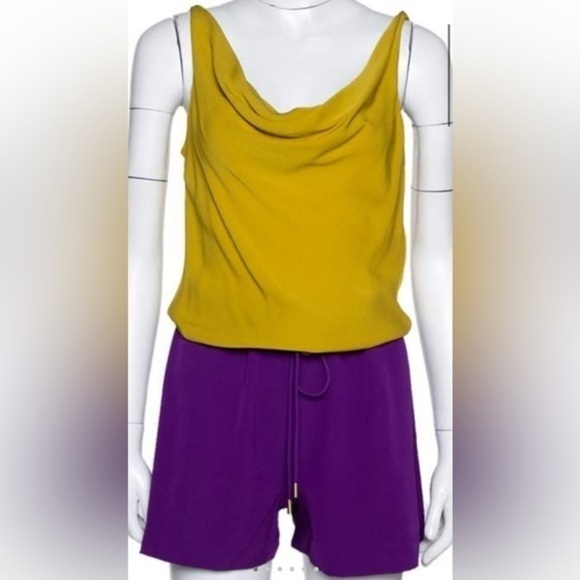 Diane von Furstenberg 100% Silk Romper Playsuit Jumpsuit Color Block Neon - Picture 2 of 7
